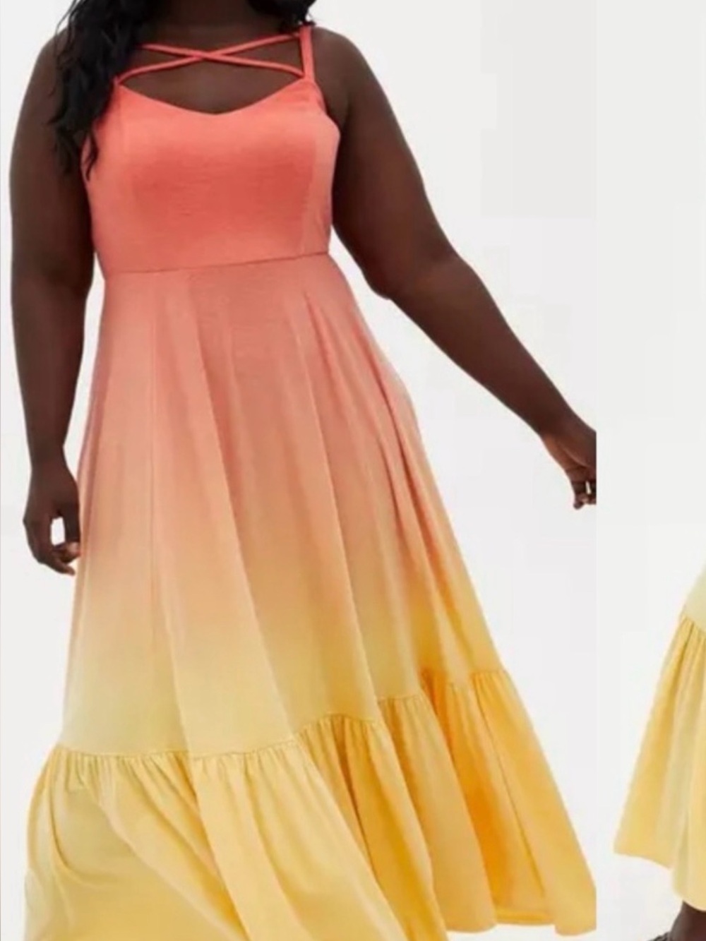 NWT Torrid Coral to Yellow Ombre Maxi Dress with Crisscross Straps